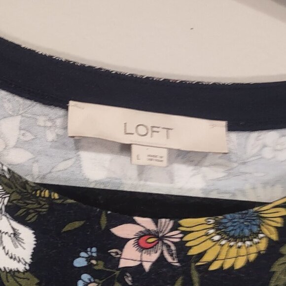 LOFT Women's Sleeveless Dark Blue Floral Dress Midi Length Size L - Picture 3 of 7